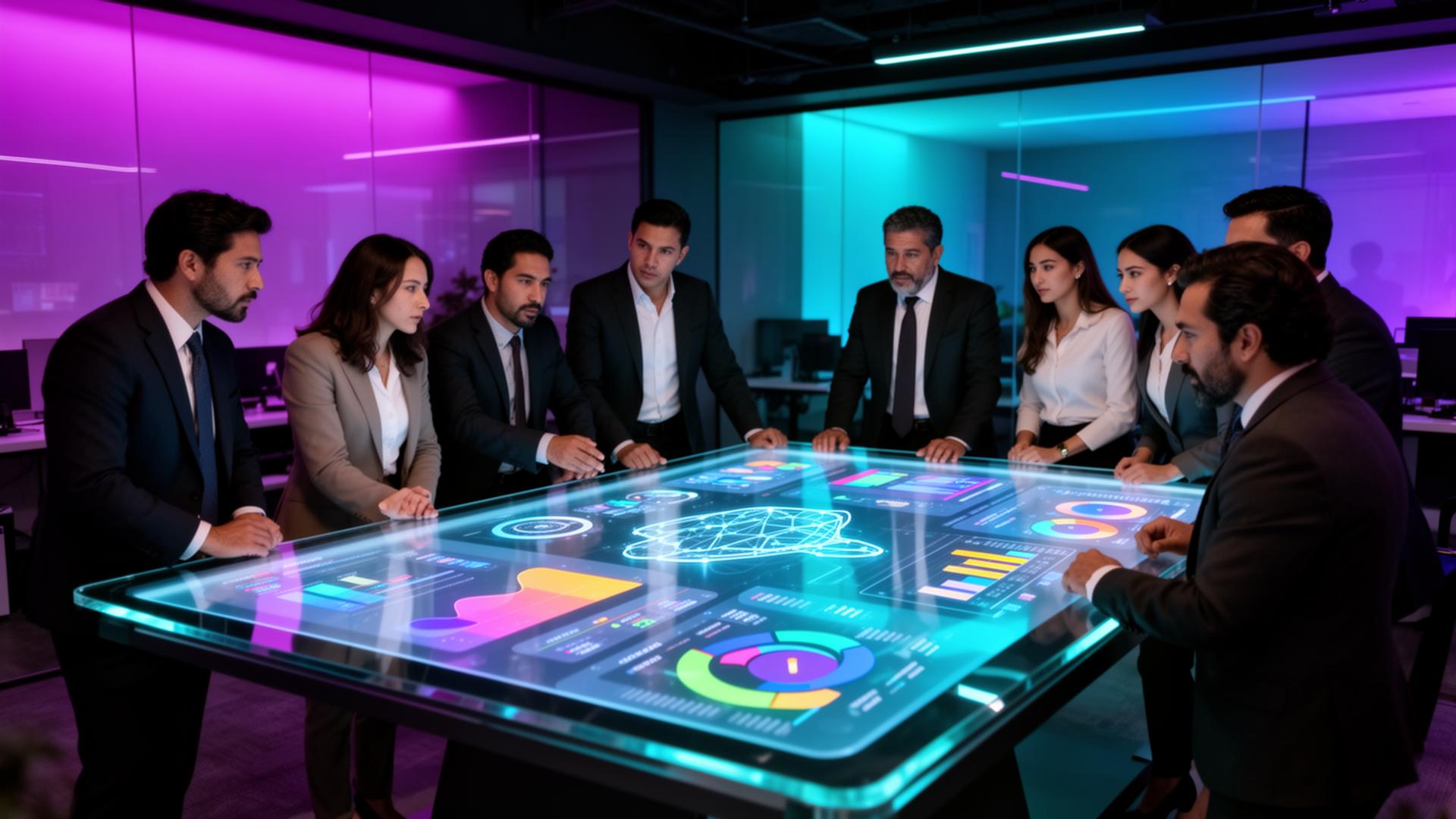 Equipo trabajando con dashboards e inteligencia artificial